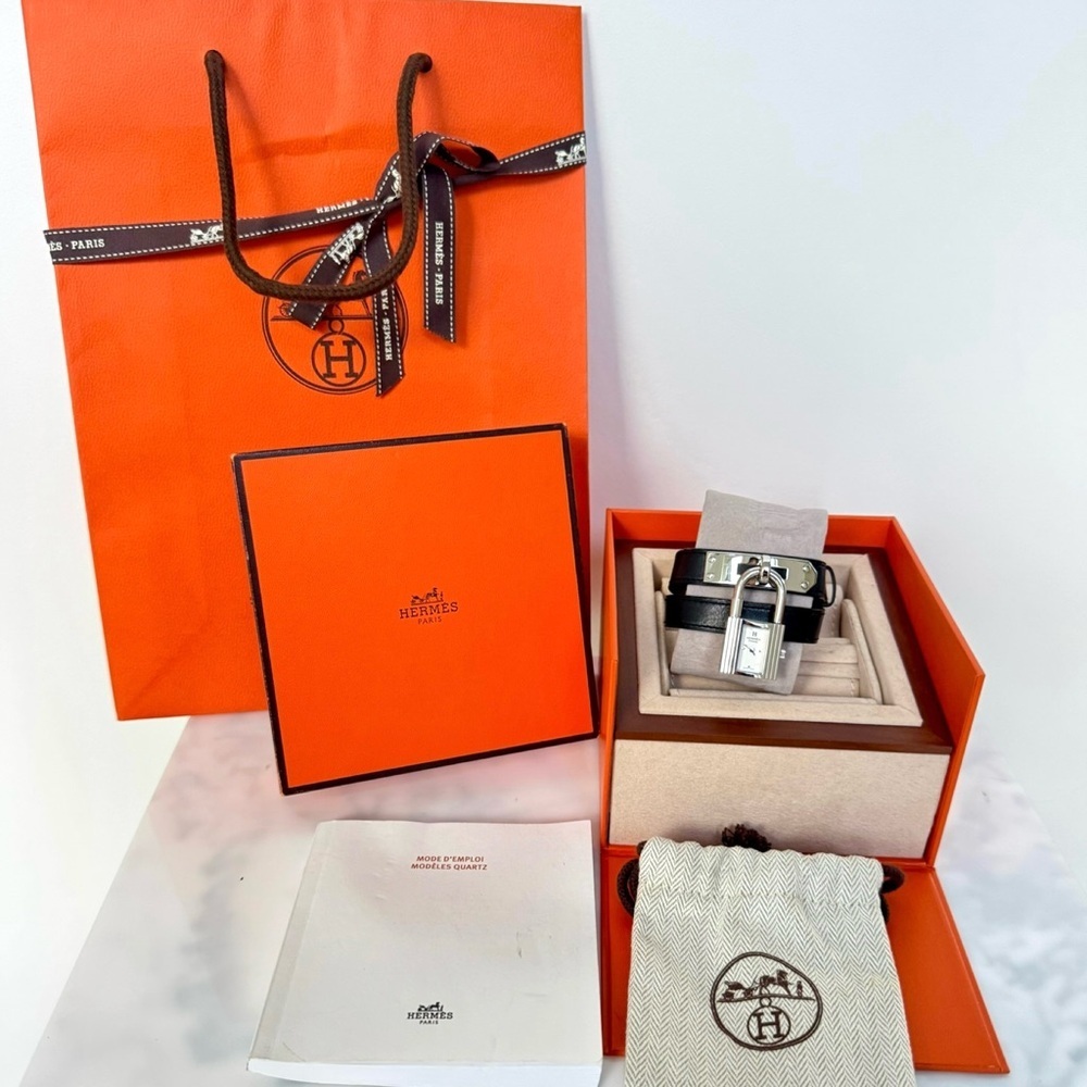 HERMÈS Kelly double tour PM 20 mm Hermès Black Leather Steel watch 3269061 NEW - Picture 17 of 17